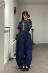 AVIVA JIFEI XUE Blue Striped Panel Wide Leg Pants S22-CWLP